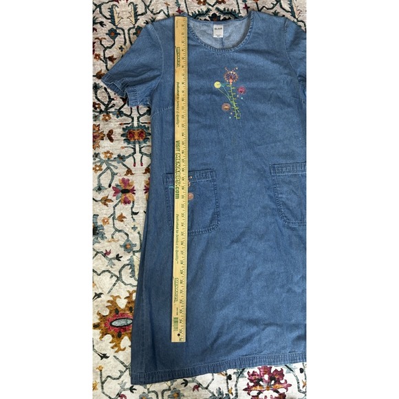 🌸Blair Blue Jean Shift Dress Women XL Floral Embroidered Denim Pockets Cottage - Picture 6 of 9